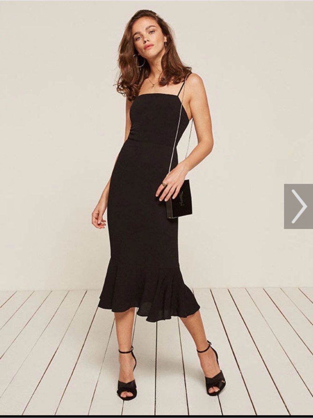 Vintage Reformation Moxie Black Midi Slip Dress with Ruffled Hem Size 2